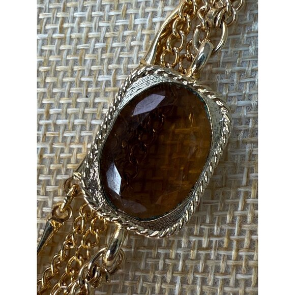 Vintage Sarah Coventry Gold-Tone Multi-Strand Necklace W/ Brown Glass Stones 30" - Picture 6 of 11